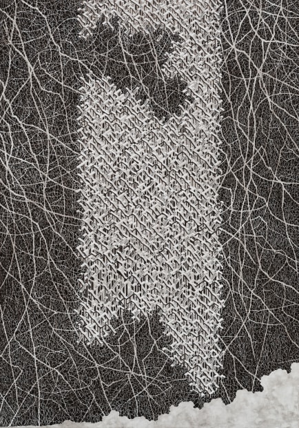 An Unfinished Staircase, 2023, pen and acrylic on canvas, 259.1 x 181.8 cm