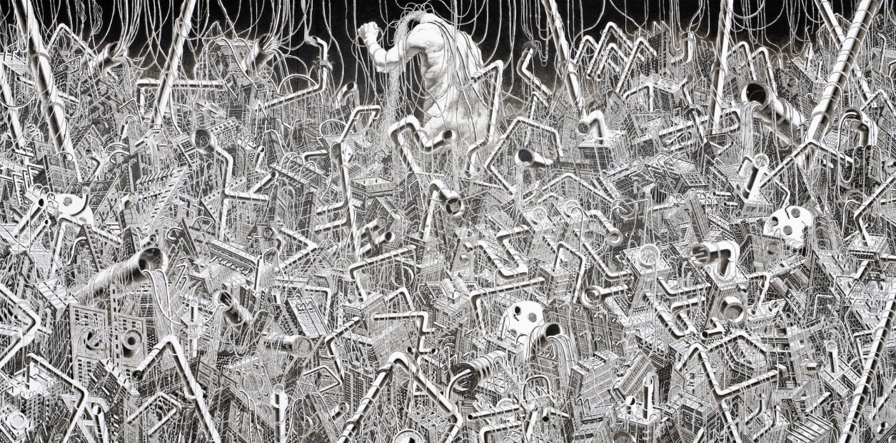 The Giant's House, 2019, pen and acrylic on canvas, 193.9 x 390.9 cm