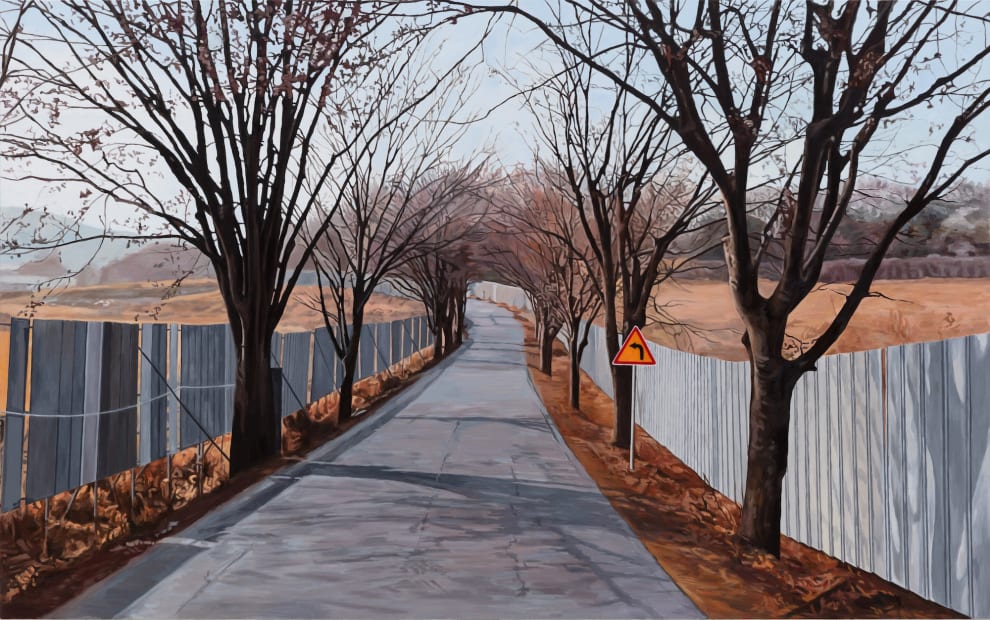 화성 풍경 - 가림막, 2021, oil on linen, 162.1 x 259.1 cm