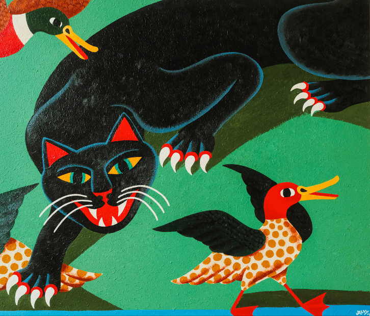 Black Cat with Spotted Duck, 2023