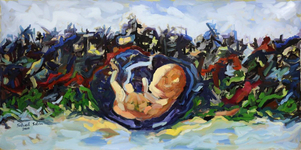 Sohail Salem, The new birth, 2019, Oil on canvas, 70x140cm