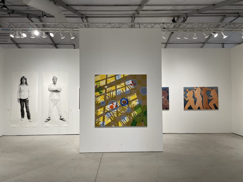 Installation image from Art Miami 2021 of painting Natalia Juncadella, Laura Berger and Joel Daniel Phillips