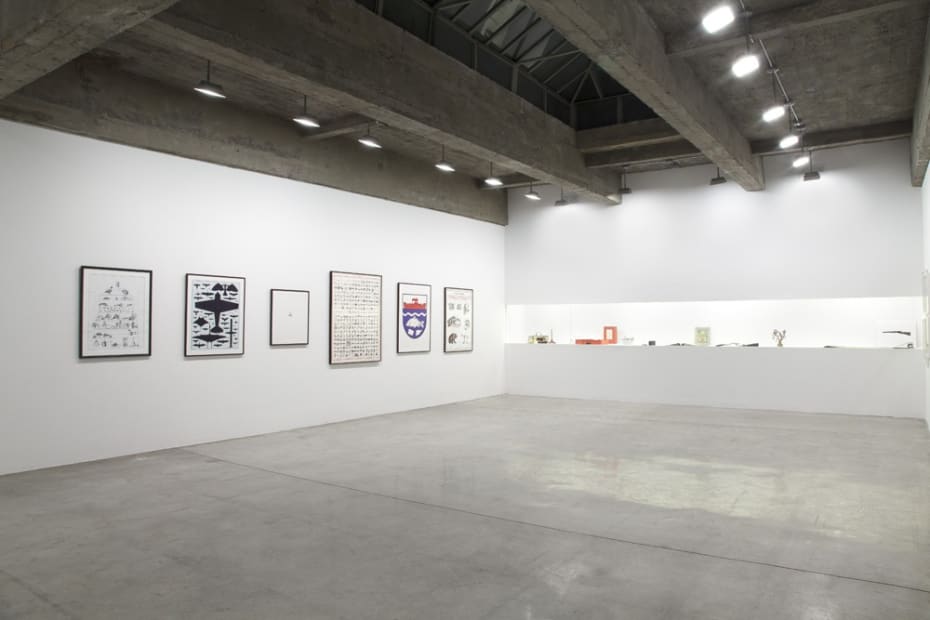 installation view of framed drawings