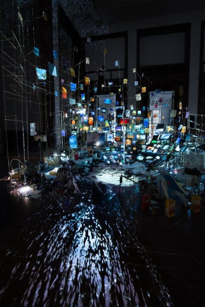 Sarah Sze, large painting with collaged images
