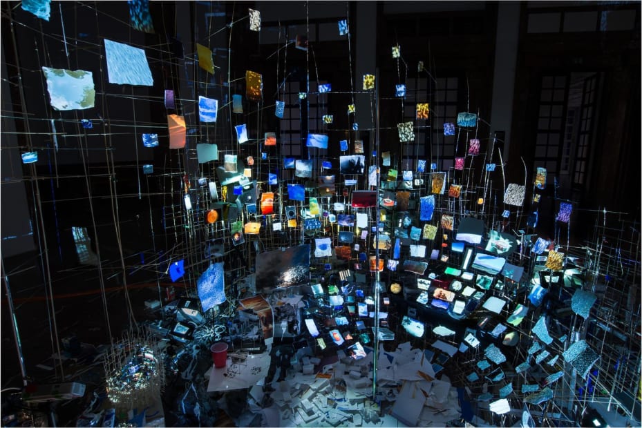 Sarah Sze, large painting with collaged images