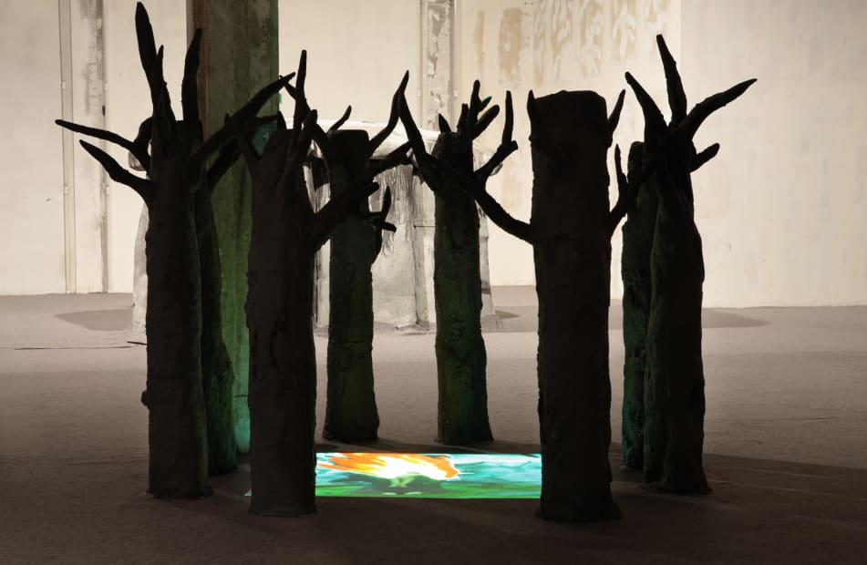 Djurberg & Berg sculpture and video installation, trees