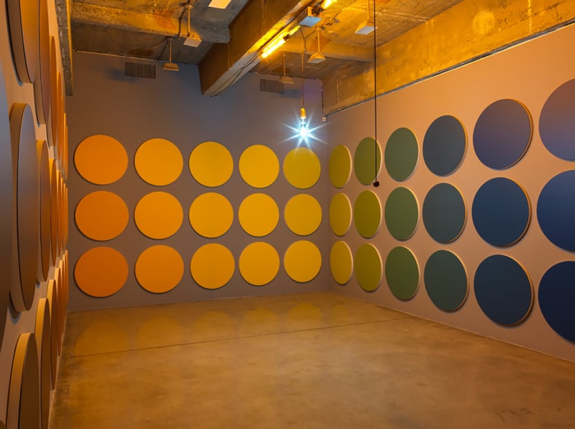Image of Eliasson, monochrome and then colorful room installation