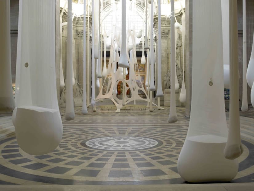 Fabric hanging installation inside Paris Pantheon