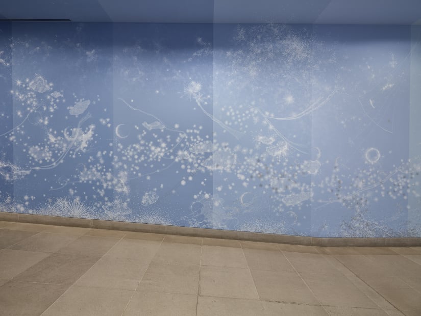 Sandra Cinto mural painting fading from dark blue to light blue