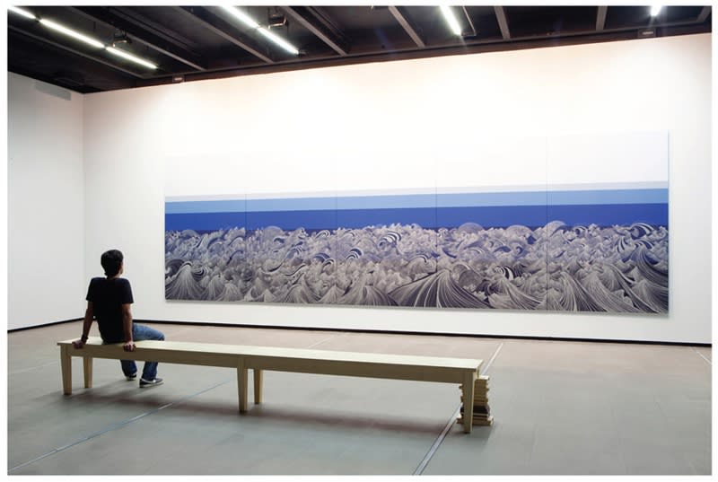 large horizontal blue painting