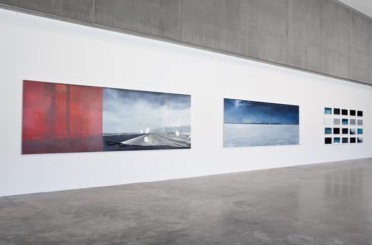 Installation view of 3 Carla Klein paintings