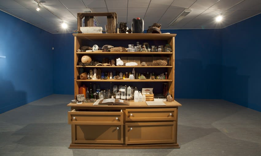 image of Mark Dion installation with filled cabinet
