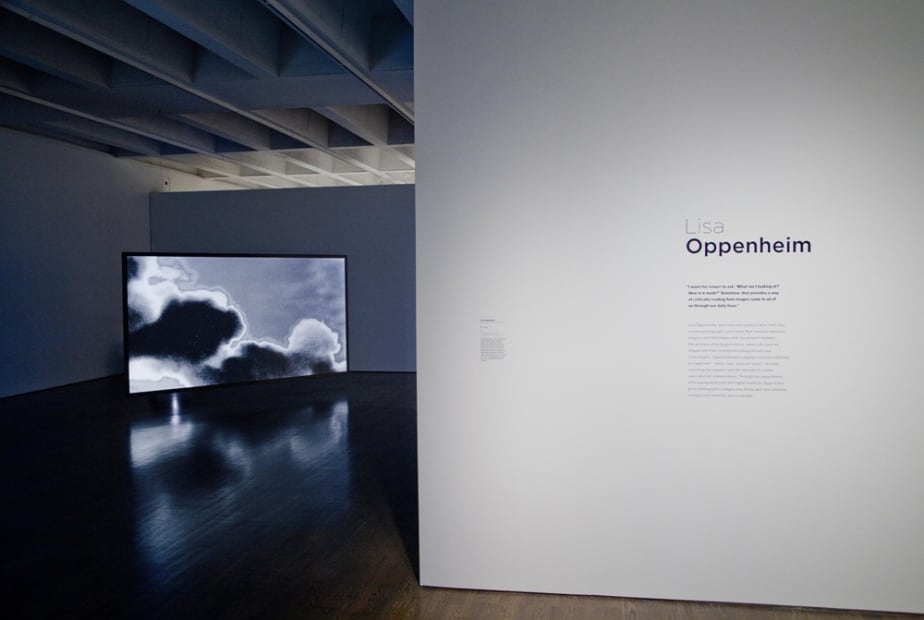 Installation view of Lisa Oppenheim exhibition, cloud projections