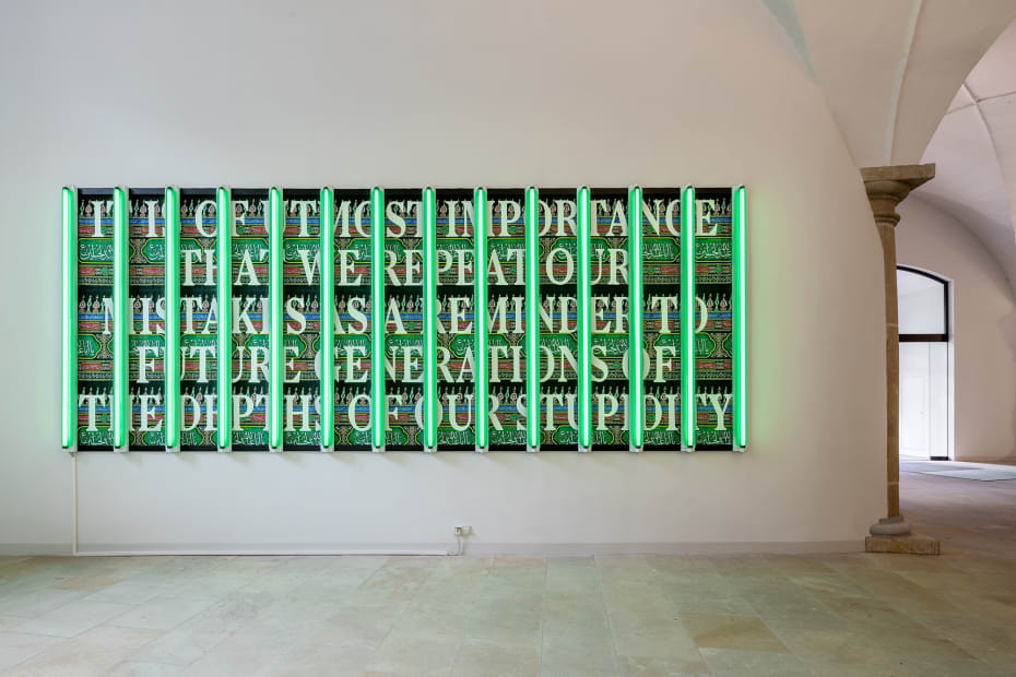 Image of Slavs of Tatars installation in Dresden, light installation with text
