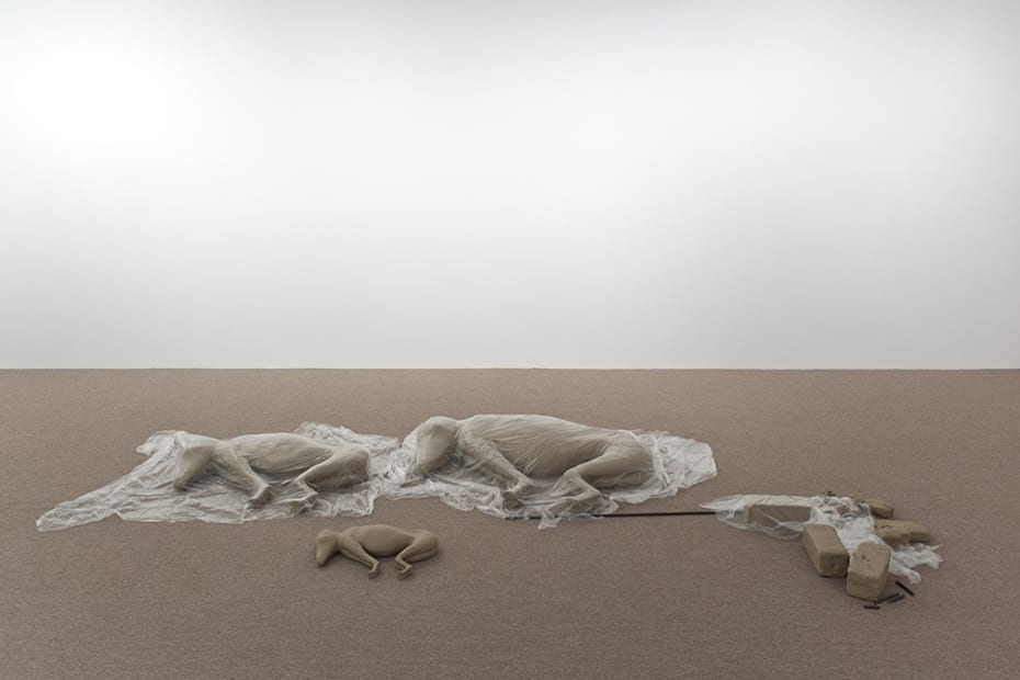 Image of Mark Manders sculptures installation view clay animals