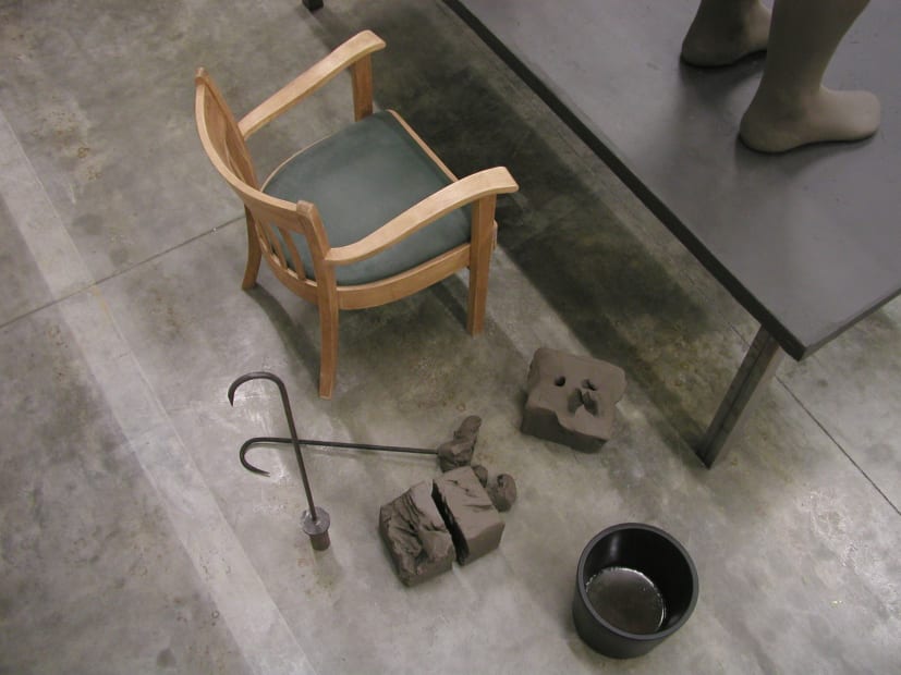 image of Mark Manders sculpture installation view at Documenta, detail of chair