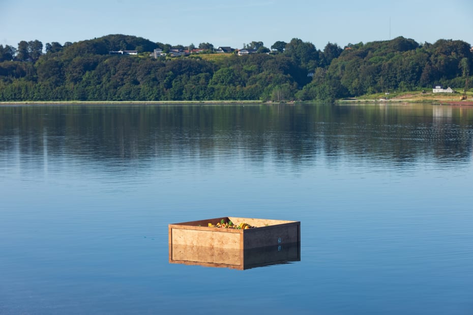 image of a crate floating in the river
