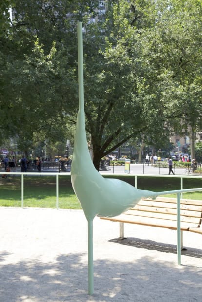 image of abstracted sculptures in park, forming hand rails
