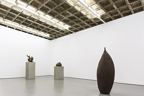Installation view of Charles Long sculptures ceramic on pedestals