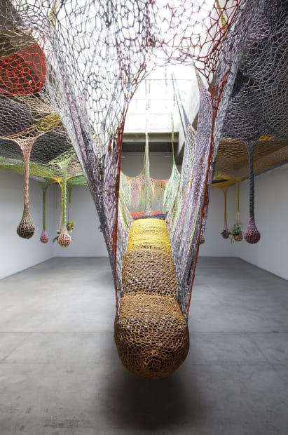 Ernesto Neto hanging crochet tunnel installation