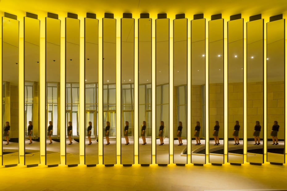 image of Olafur Eliasson yellow light installation with vertical mirrors