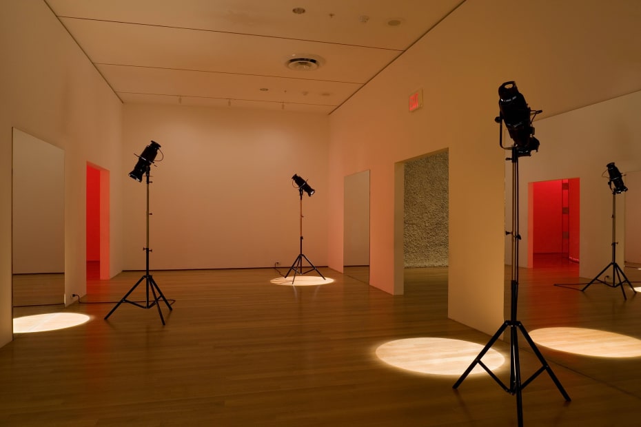 installation image of Eliasson lights at MoMA