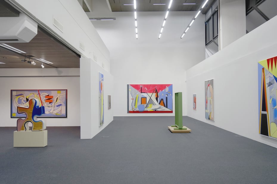 image of Scheibitz installation of paintings and sculptures