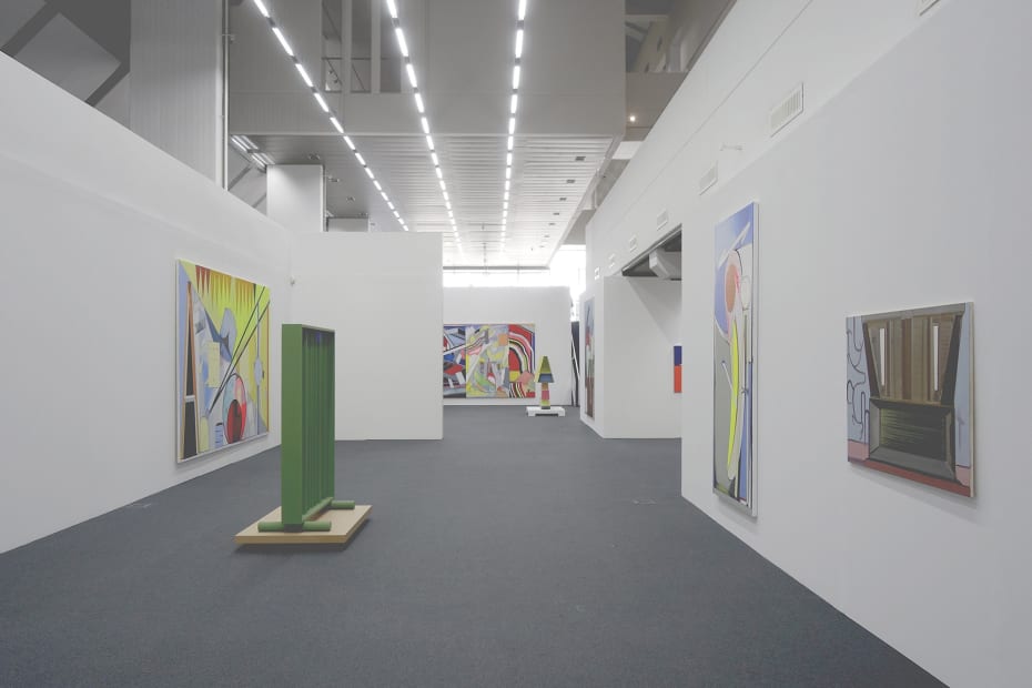 image of Scheibitz installation of paintings and sculptures
