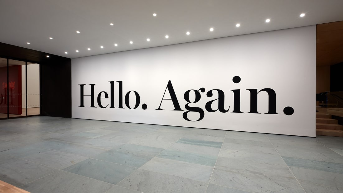 image of wall text: Hello Again