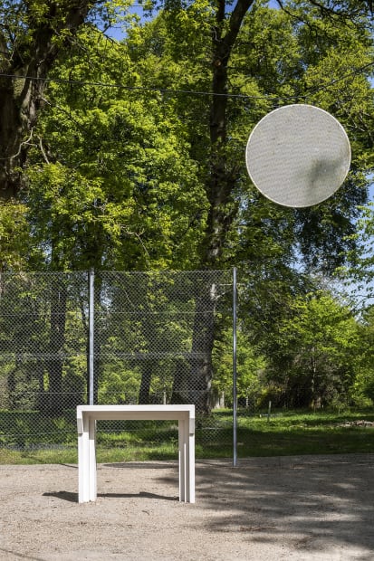 image of boyce outdoor installation on tennis court