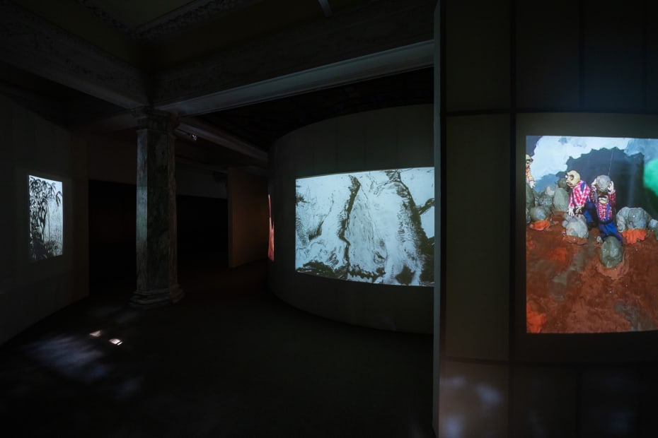 installation image of Nathalie Djurberg and Hans Berg: A Moon Wrapped in Brown Paper