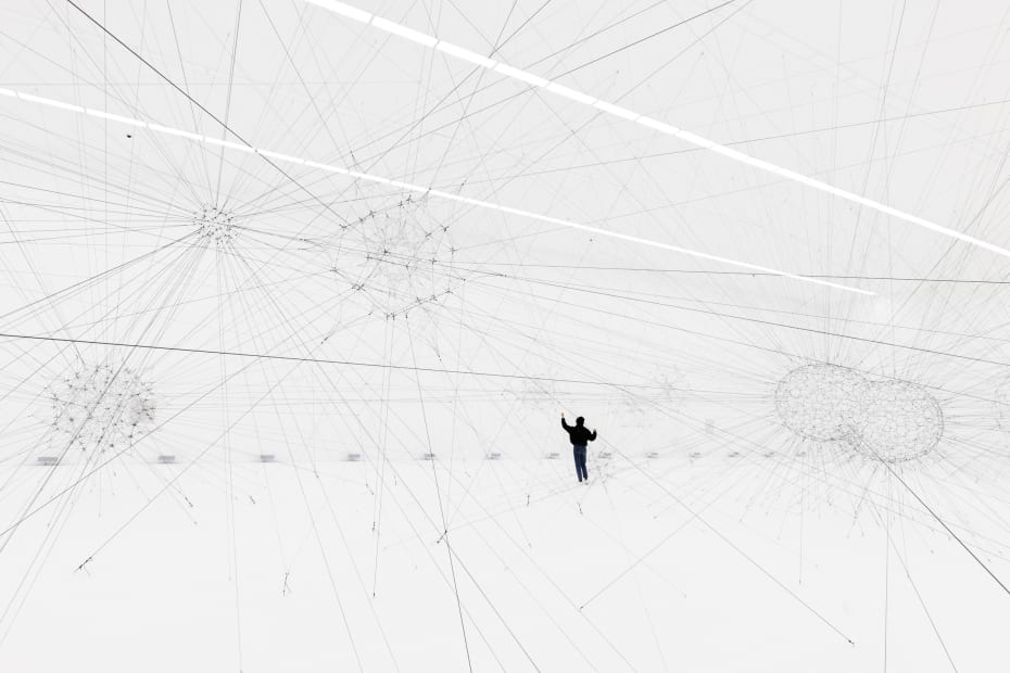 Installation view of Tomás Saraceno: Complementarities at Red Brick museum.