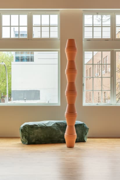 Installation view of Math Bass: Full Body Parentheses at lumber room, Portland.