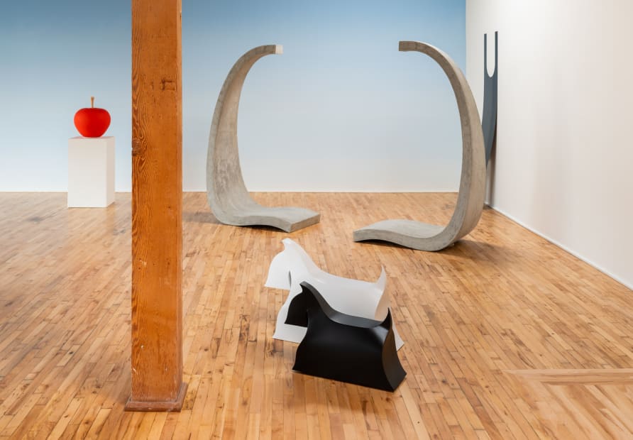 Installation view of Math Bass: Full Body Parentheses at lumber room, Portland.