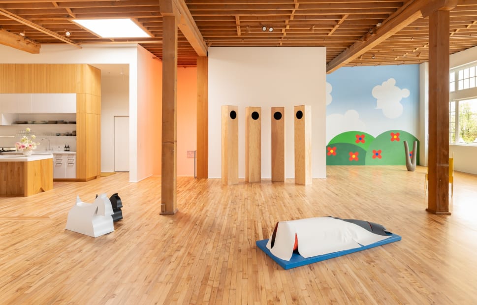 Installation view of Math Bass: Full Body Parentheses at lumber room, Portland.