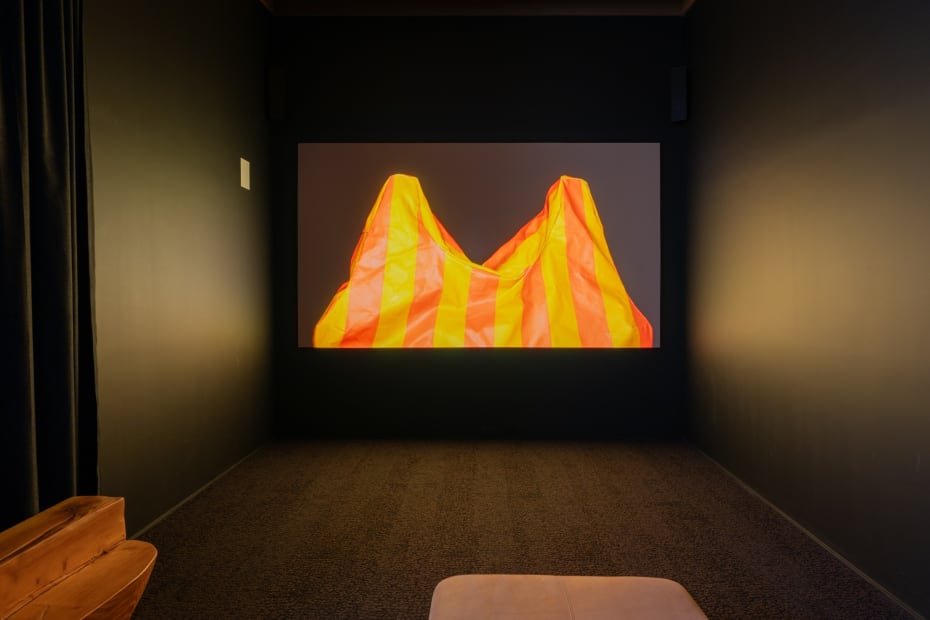 Installation view of Math Bass: Full Body Parentheses at lumber room, Portland.