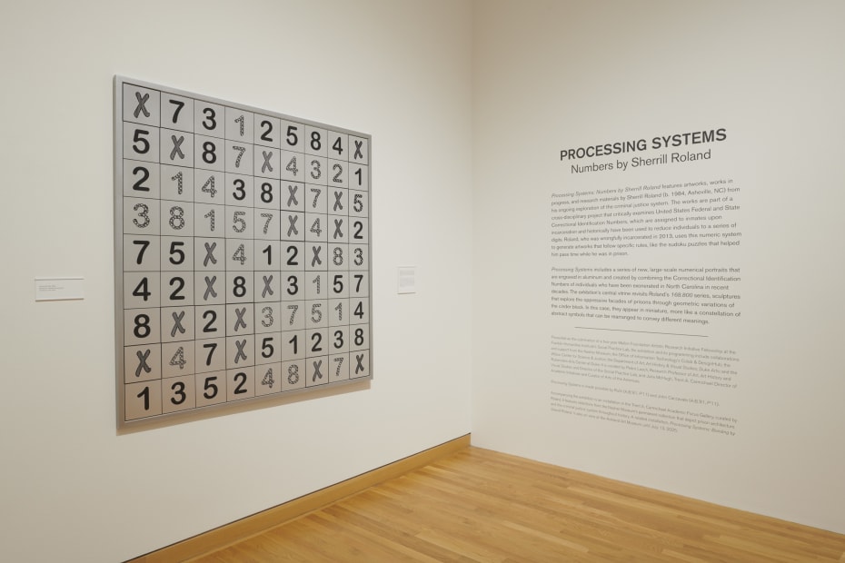 Installation view of Processing Systems: Numbers by Sherrill Roland.