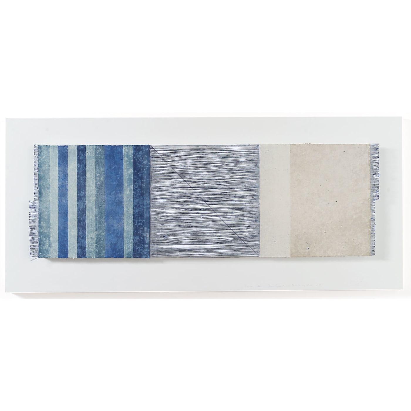 Chiyoko Tanaka, Grinded Fabric-Three Squares Blue Threads and Blue #689, 2005