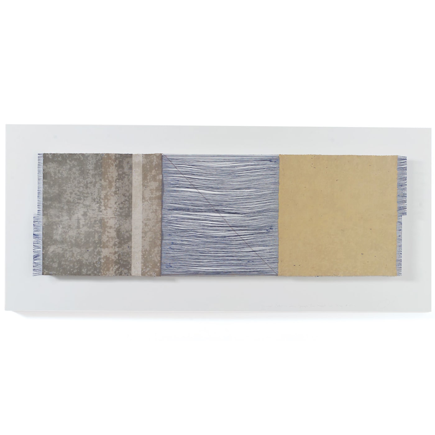 Chiyoko Tanaka, Grinded Fabric-Three Squares Blue Threads and Gray #674, 2005