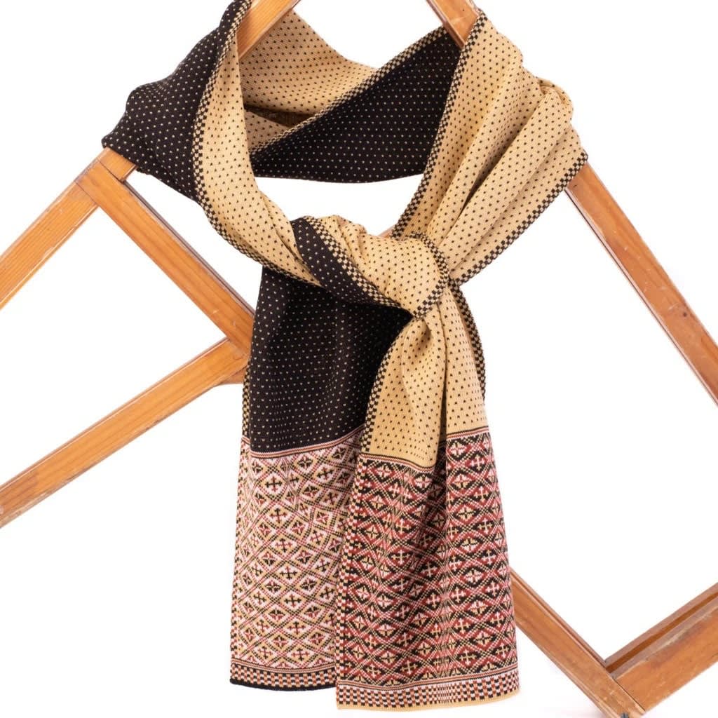 BAKKA, Design 4 - Heritage Scarf with Shetland black and flax centre, 2024