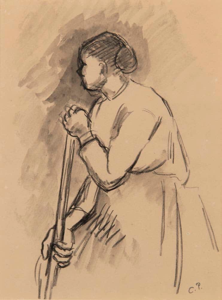 Camille Pissarro, Étude de Paysanne vue du profile gauche et appuyee sur un manche