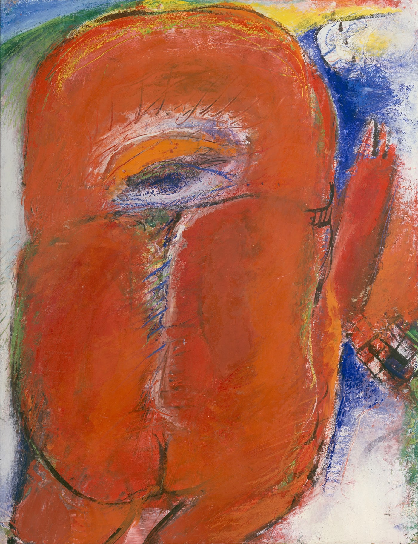 HORST ANTES Rote Figur, 1959/60 Egg oil tempera and fat crayon on cardboard 62,5 x 48,7 cm 24 3/8 x 18 7/8 in