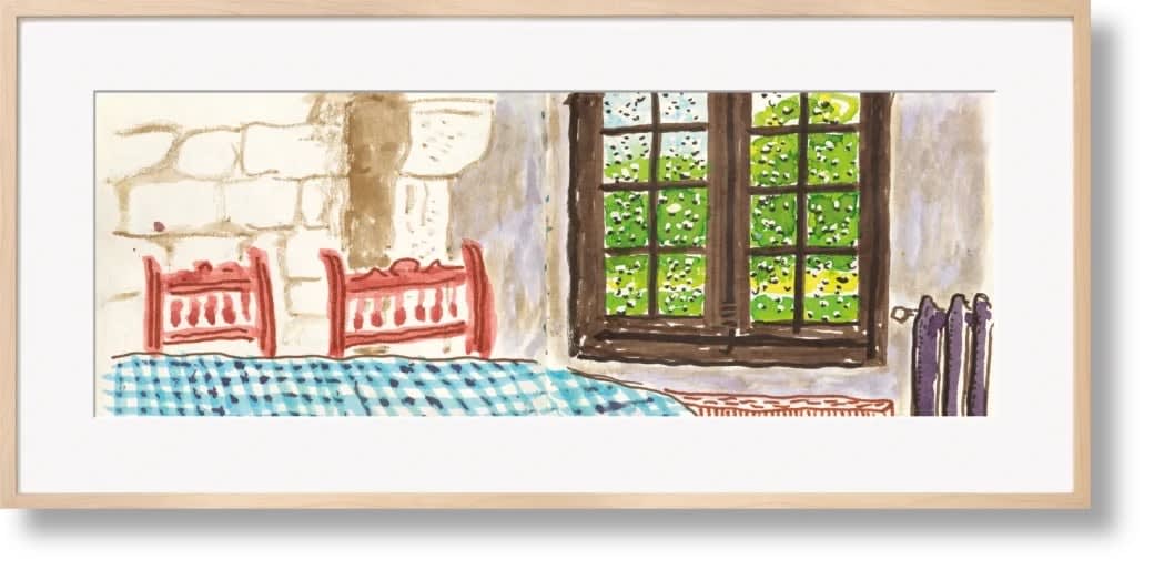 David Hockney, Two Chairs and Rain on Window, 2021