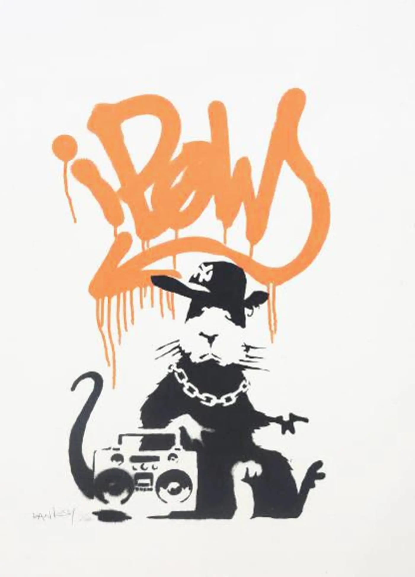 Banksy, Gangsta Rat (Orange) (Signed) , 2004