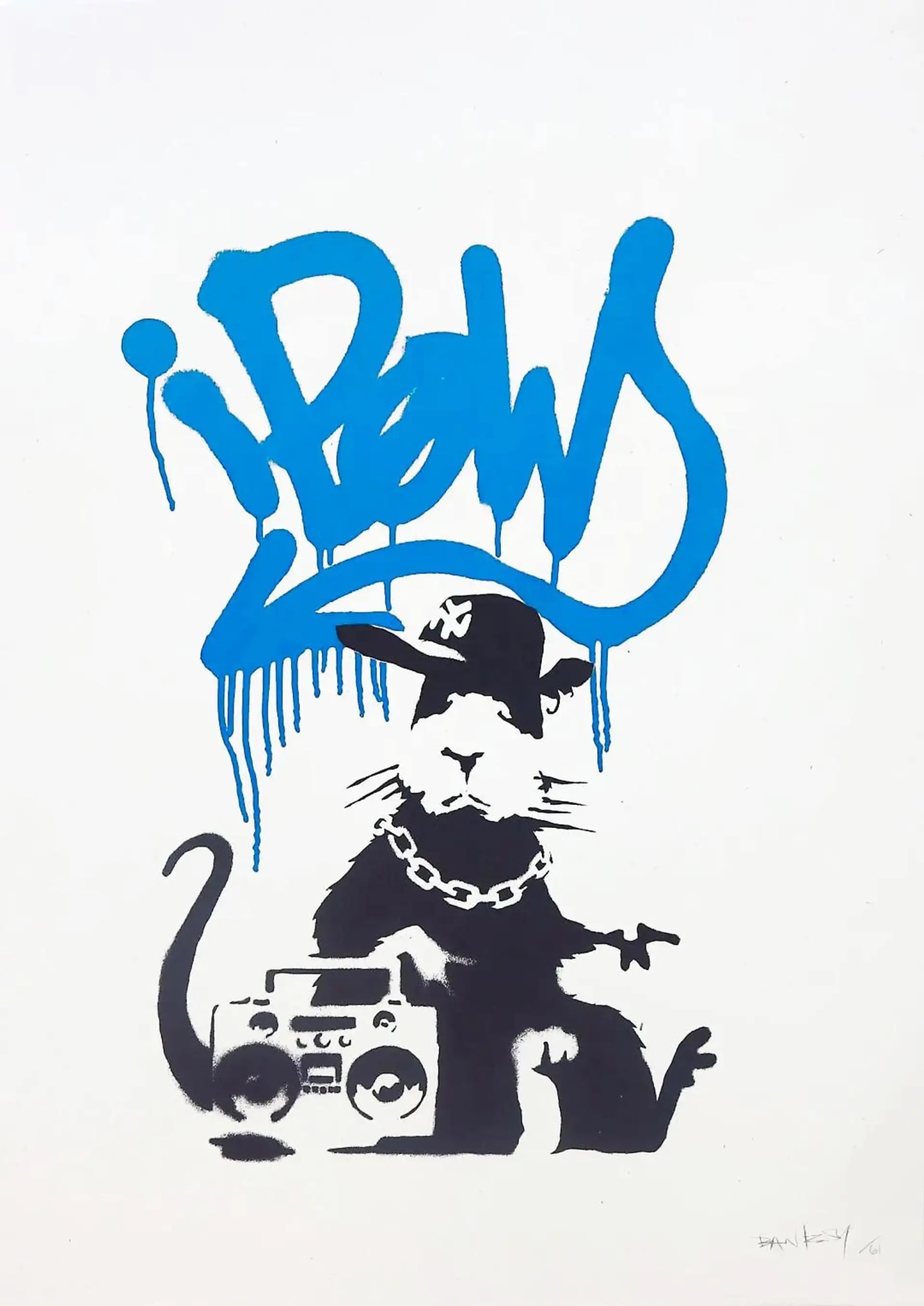 Banksy, Gangsta Rat (Blue) (Signed) , 2004
