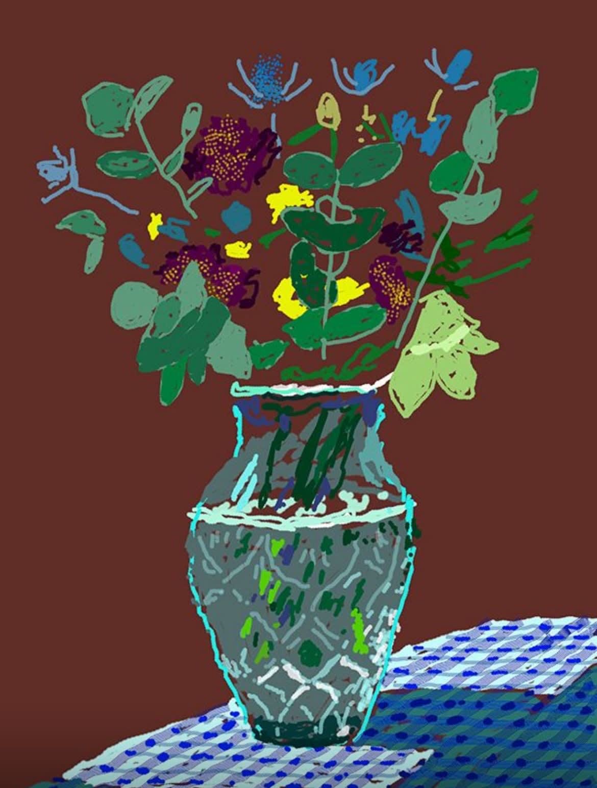 David Hockney, 25th of March, 2021, Flowers on the Table Edge, 2021