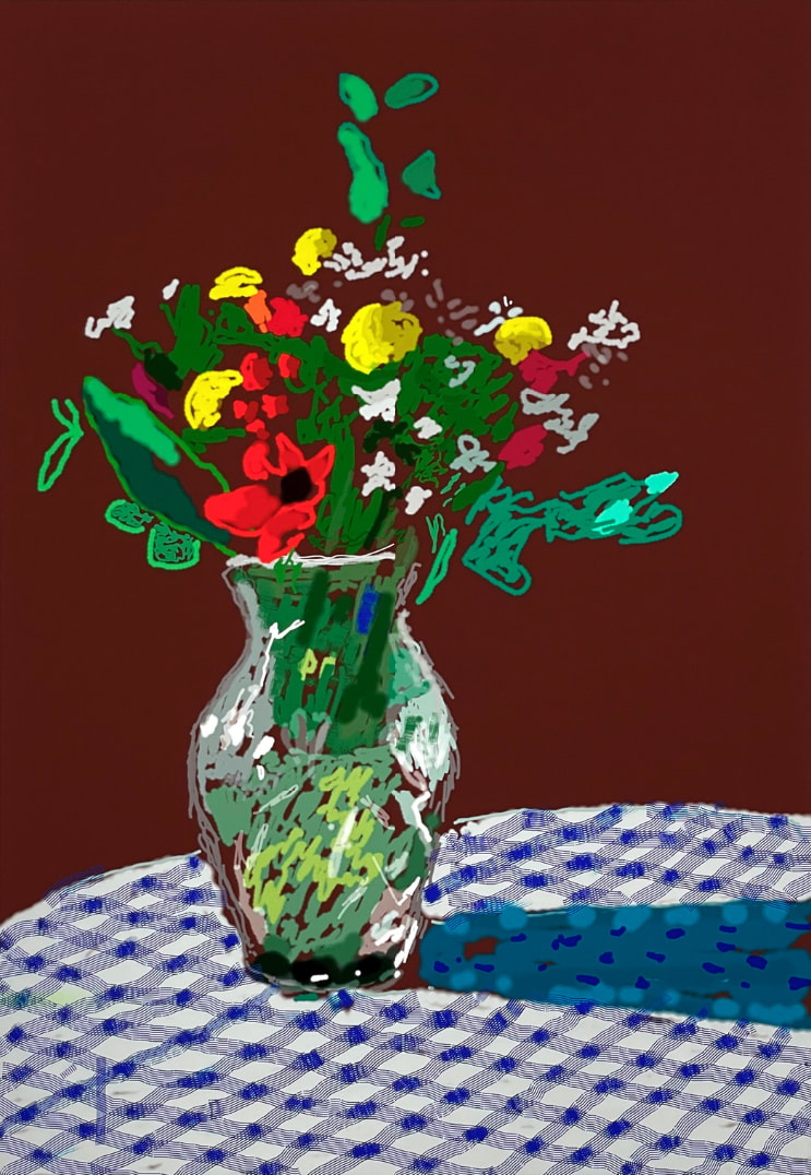 David Hockney, 13th February 2021, Flowers in a Glass Vase, 2021