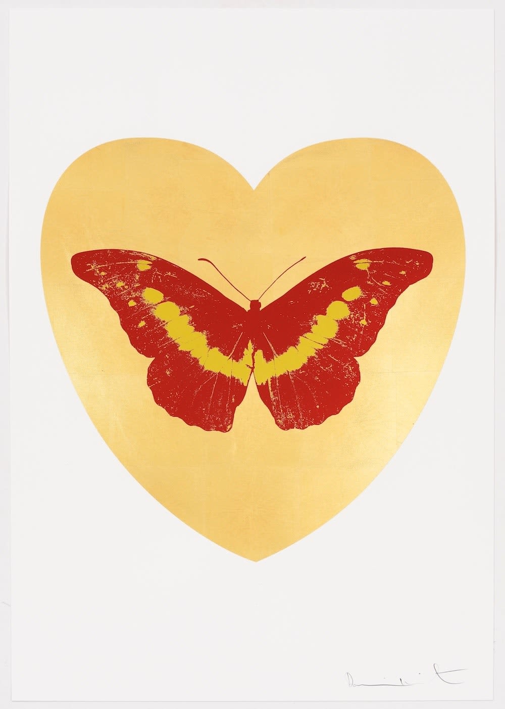 Damien Hirst, I Love You (Gold Leaf, Poppy Red, Oriental Gold) , 2015