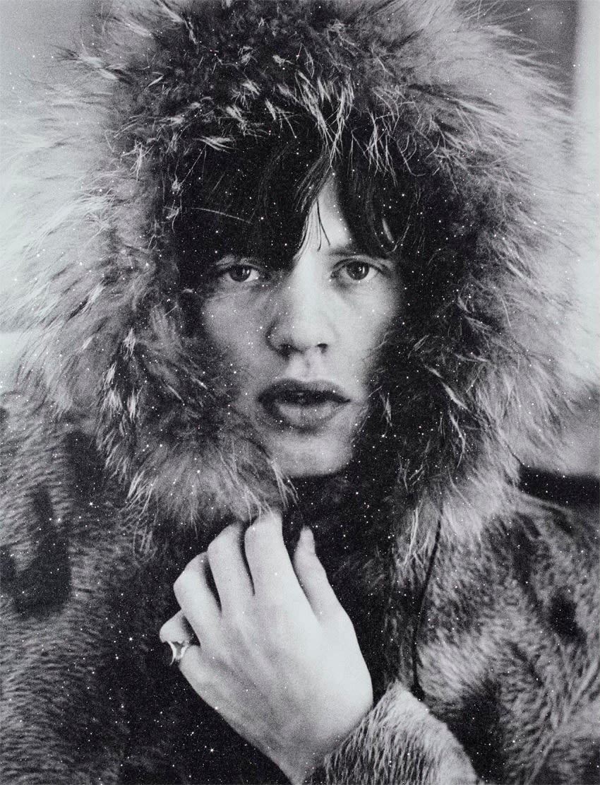 Russell Young, Mick Jagger Fur Parka Black and White, 2023