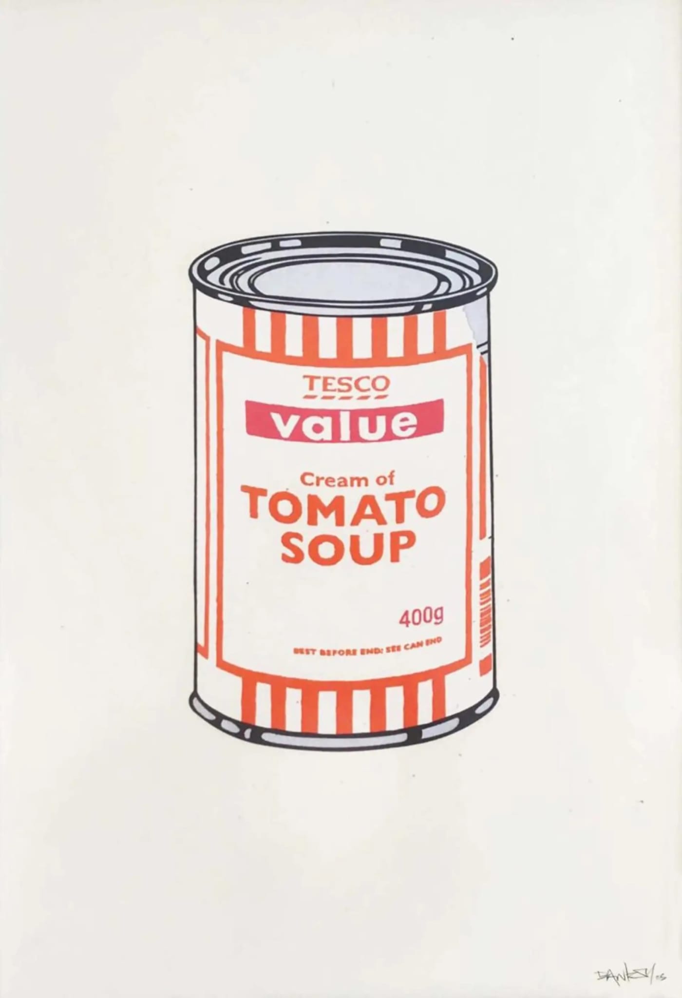 Banksy, Soup Can (White, Orange, Raspberry) (Signed), 2005